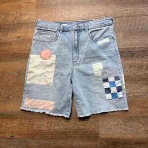 Women's  Ultra High Rise Anthropologie Patchwork Bermuda Shorts Pilcro Size 31